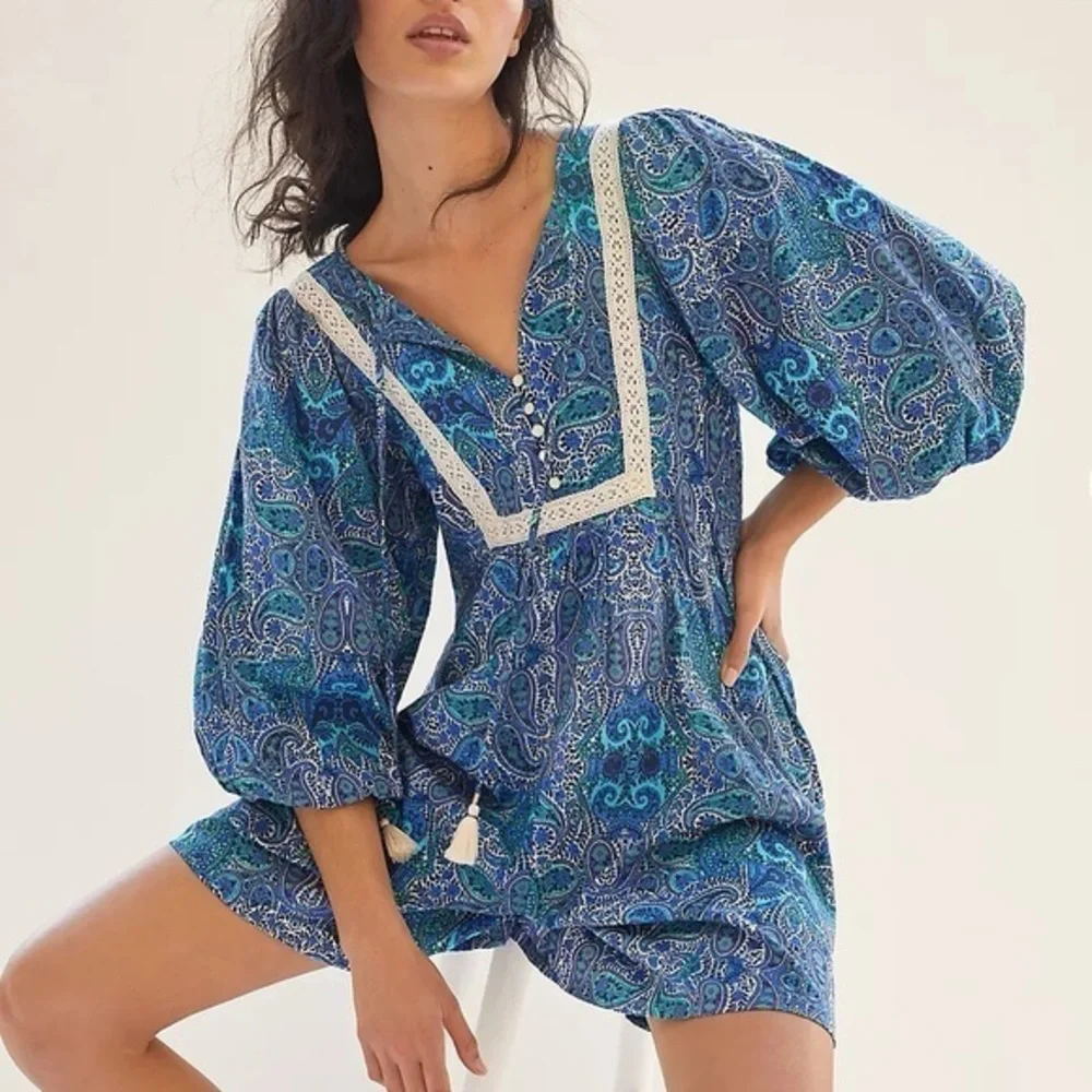 Anthropologie lissa blue paisley romper